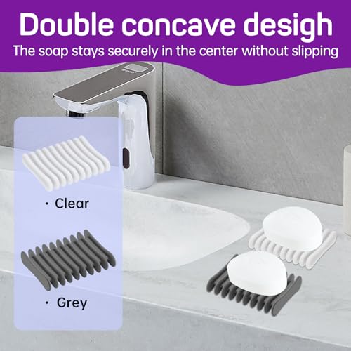 Self-Draining Silicone Soap Holder - 2 Pack Waterfall Soap Dish, Clear