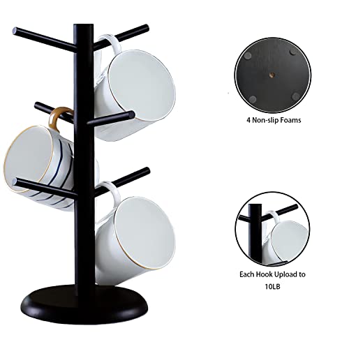 Black Coffee Mug Holder Tree with 6 Hooks for Space Saving