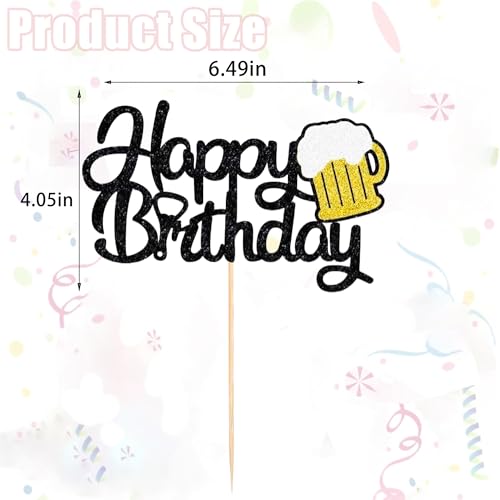 Beer Birthday Cake Topper - Black Glitter Decoration for Parties