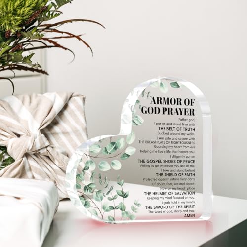 Armor of God Heart-Shaped Acrylic Desk Decor - 4x4 Inch Inspirational Gift