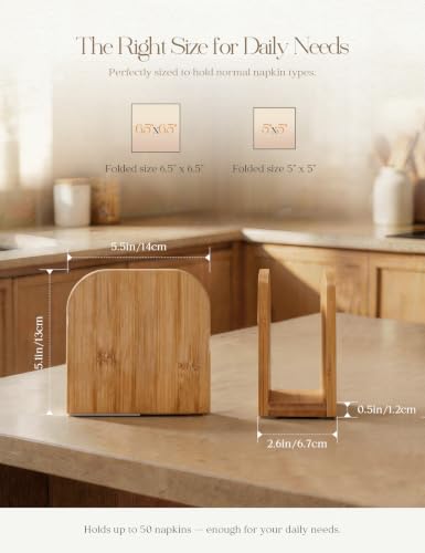 Eco-Friendly Bamboo Napkin Holder with Stable Base and Non-Slip Pads