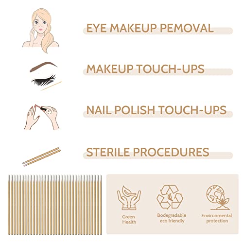 BABONIE 200PCS Bamboo Pointed Cotton Swabs - 4 Inch Micro Sticks for Makeup, Nail Art and Tattoo Care