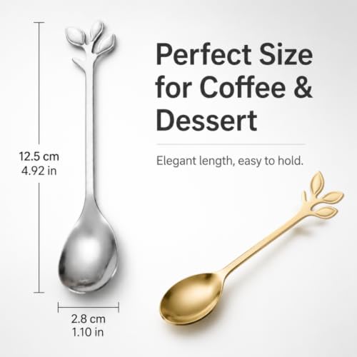 Hiiooweiyi Stainless Steel Leaf Coffee Spoons 4.7 Inch 4-Piece Set