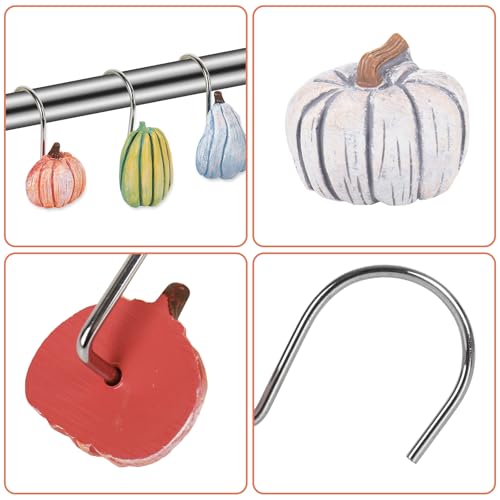 Pumpkin Shower Curtain Hooks - 12 Pcs Fall Decorative Rings (Green & Blue)