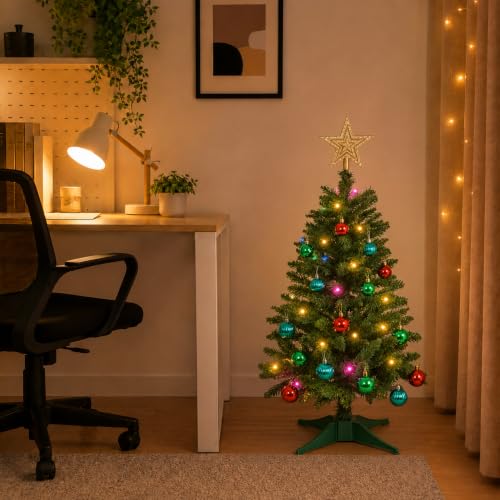 Green 3ft Artificial Christmas Tree with 9 Lighting Modes - Mini Tabletop Xmas Tree