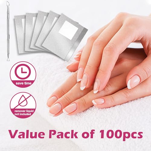 SHEERBLISS 100PCS Nail Foil Wraps for Soak Off Gel Polish Remover with Cuticle Pusher