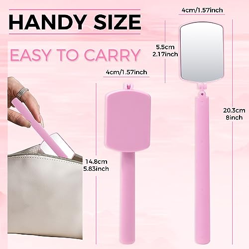 Miuffue Large Square Lash Mirror for Eyelash Extensions, 260° Rotating Folding Portable Tool, Pink