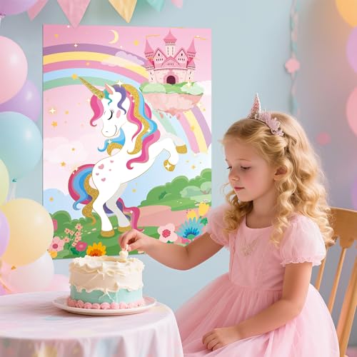 Pin the Horn on the Unicorn Party Game Set - Reusable Birthday Activity