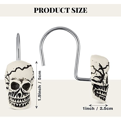 Jetec 12-Piece Skull Shower Curtain Hooks, Stainless Steel Gothic Rings
