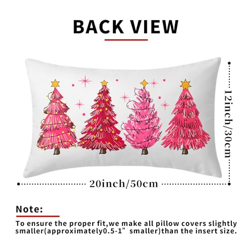 Set of 2 Pink Christmas Tree Lumbar Throw Pillow Covers 12x20