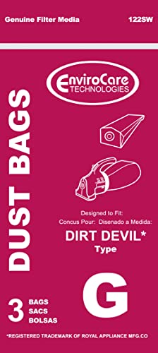 EnviroCare Replacement Dust Bags for Dirt Devil Type G Hand Vacuums - 3 Pack