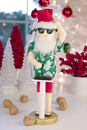 Decorative Wooden Nutcracker Santa - 14 Inch Traditional Christmas Ornament - Dj Santa Variation
