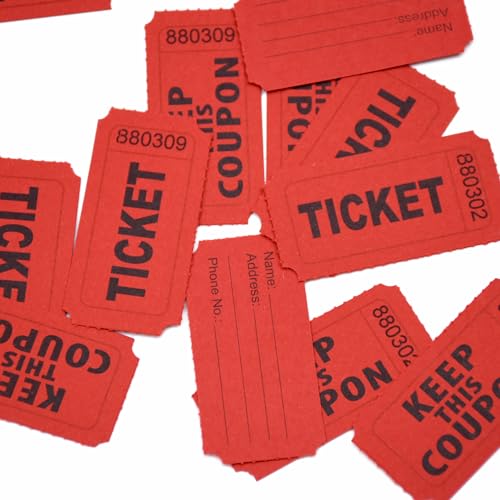Homrelaxy Red Double Raffle Tickets 2x2 Inch Pack of 2000 for Events