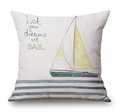 Solekla 18x18 Nautical Pillow Cover Sl88 - Boat in Waves Print