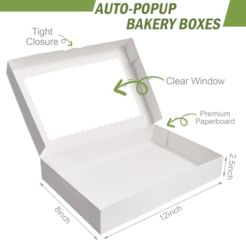 Rarapop Large White Bakery Boxes with Window - 16x11x2.5 Inch, 4 Pack