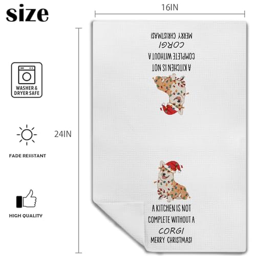 Funny Christmas Corgi Kitchen Towels - Soft 100% Waffle Weave
