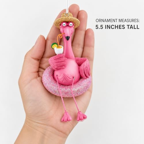 Relaxing Flamingo Pool Ornament with Drink and Sunglasses - Beach Decor