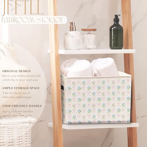 JFFTLL Pink Bow Hydrangea Collapsible Storage Bin with Handles