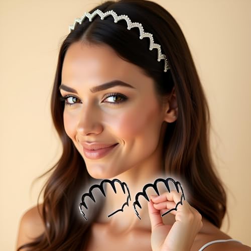 Zig Zag Headbands with Teeth 2 Pcs Non-Slip Plastic Wave Hair Bands