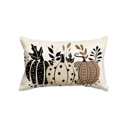 Fall Pumpkin Polka Dot Leaves Throw Pillow Cover 20x12 Inch