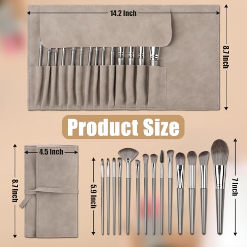 Amrules 14-Piece Professional Makeup Brush Set with PU Bag, Grayish