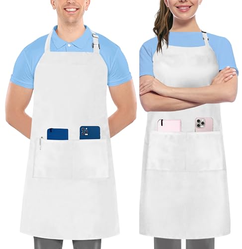 Utopia Kitchen Bib Aprons - 2 Pack, Adjustable with Pockets, White