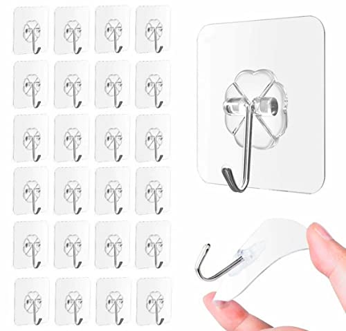 Heavy Duty Adhesive Hooks 33lbs - Clear Wall & Ceiling Hangings, Reusable Damage-Free