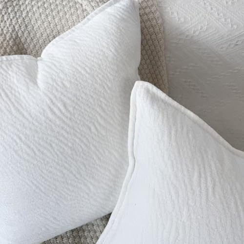 OYIMUA 16x16 White Chenille Throw Pillow Covers Set of 2 - Neutral Decorative Couch Pillows