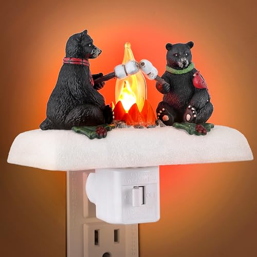 Christmas Night Light with 3D Bear Campfire Scene, Wall Plug-In Decor