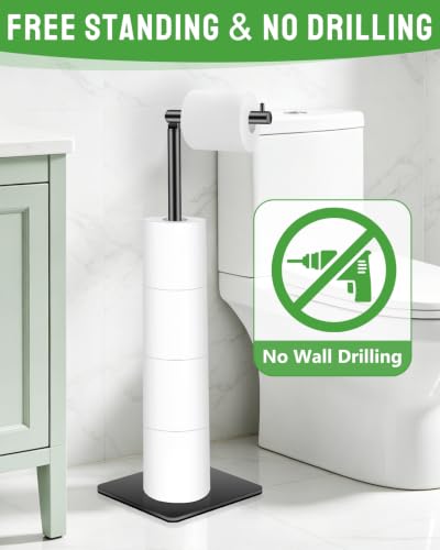 Naturous Free Standing Toilet Paper Holder - Black Metal Bathroom Storage