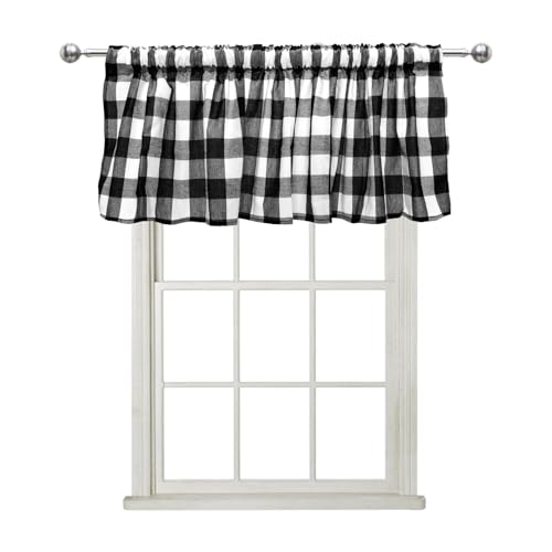 Black and White Buffalo Check Window Valance Curtains - 2 Pack, 55 x 15 Inches