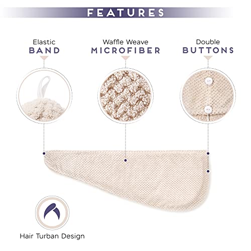 SimpleField Microfiber Hair Towel Wrap - 2 Pack, Quick Drying, Anti-Frizz for All Hair Types (Beige)