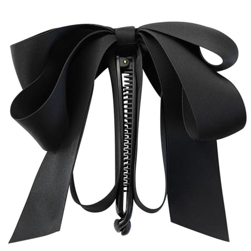 Black Bowknot Banana Clip Satin Ribbon Hair Claw & Ponytail Holder