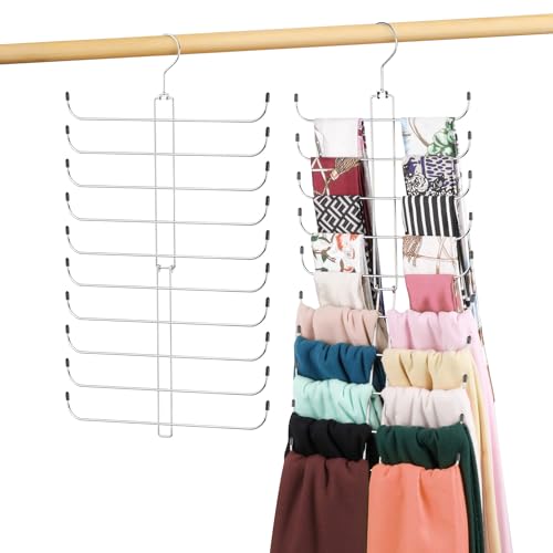 OMHOMETY Metal Scarf Hanger - 10-Tier Closet Organizer, Silver (1 Pack)