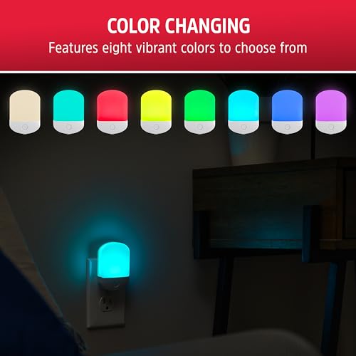 Energizer LED Color-Changing Night Light, White Base, Dusk-to-Dawn Sensor