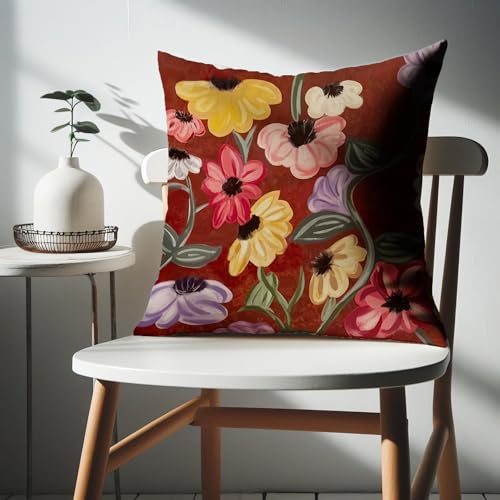 Floral Inspired Throw Pillow Cover - 18x18 Inches, Polyester