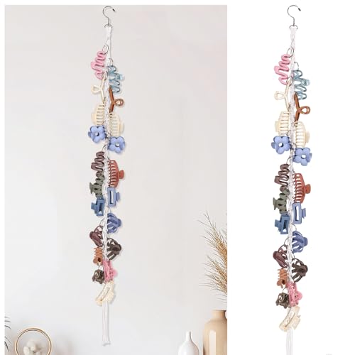 SNOWSTAR White Macrame Hair Claw Clip Organizer with 20 Rings