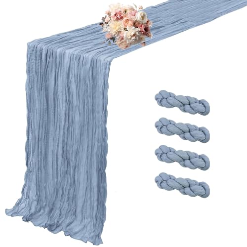 4 Pack Dusty Blue Cheesecloth Table Runner 10 FT Boho Semi Sheer Rustic Fabric