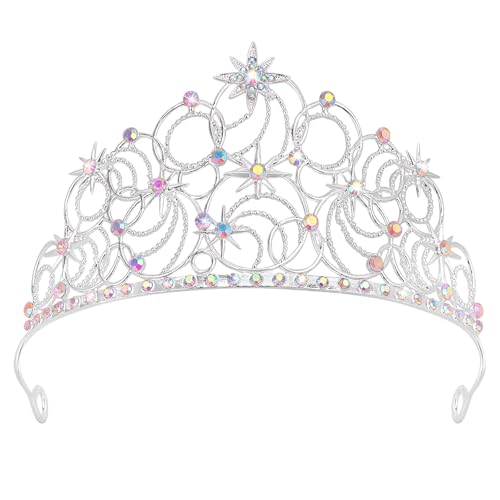Yariew Crystal Witch Crown Tiara Silver Rhinestone Princess Headband for Halloween Wedding Prom