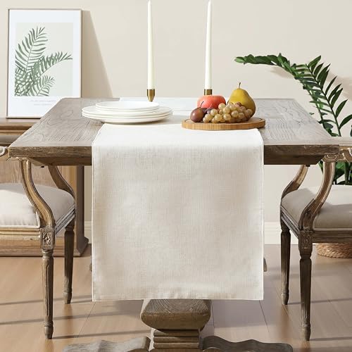 Laura Ashley Dothan Luxury Linen Blend Tablecloth for Formal Dining, Holiday, Wedding or Party, 16" x 90" Runner, Taupe
