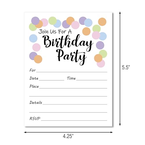 Bubble Polka Dot Birthday Invitations with Envelopes - 12 Pack