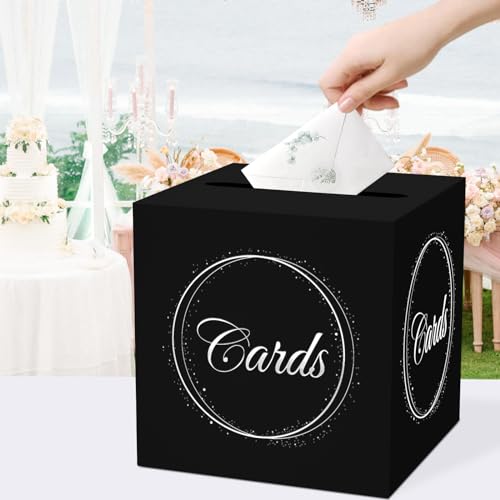 Elegant Black Silver Card Box with Gold Foil Design - 8.7"