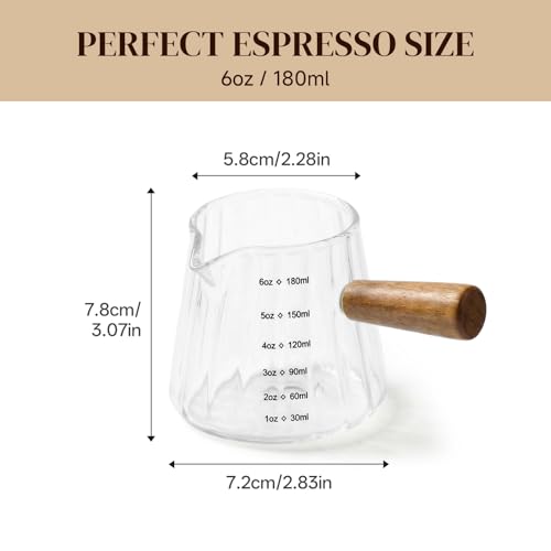 6oz Glass Espresso Measuring Cup with Handle and Drip-Free Spout
