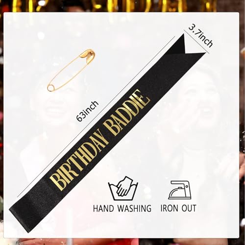 Black Glitter Birthday Baddie Sash with Gold Foil - Party Accessory
