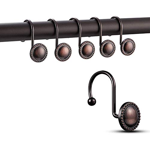 Oil Rubbed Bronze Shower Curtain Hooks - 12 Rustproof Metal Rings
