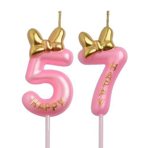 Rose Gold 57th & 75th Birthday Candles with Crown & Bow