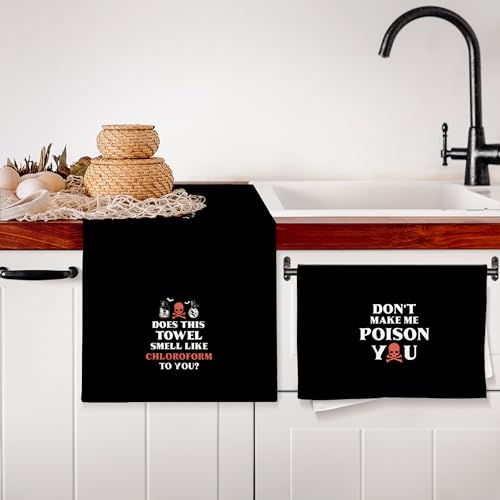 Funny Kitchen Towels Set of 2 - Don't Make Me Poison You Black Humor Dish Towels