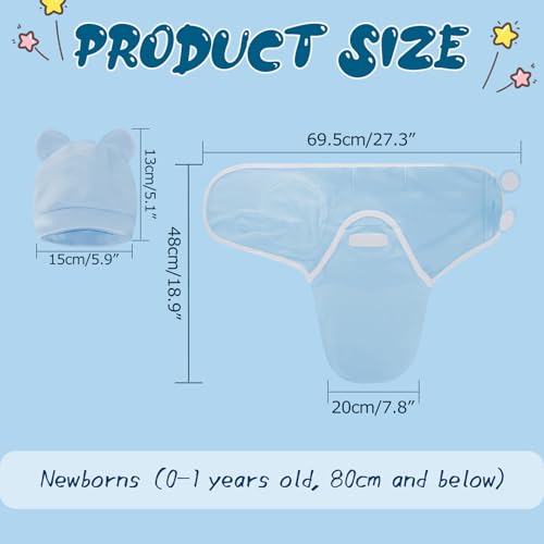 Fecawd Baby Swaddle Sleep Sack with Hat - Blue, One Size (0-3 Months)