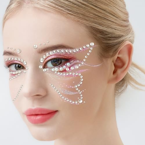 Teenitor Self-Adhesive Face Gems and Pearls for Makeup and Hair