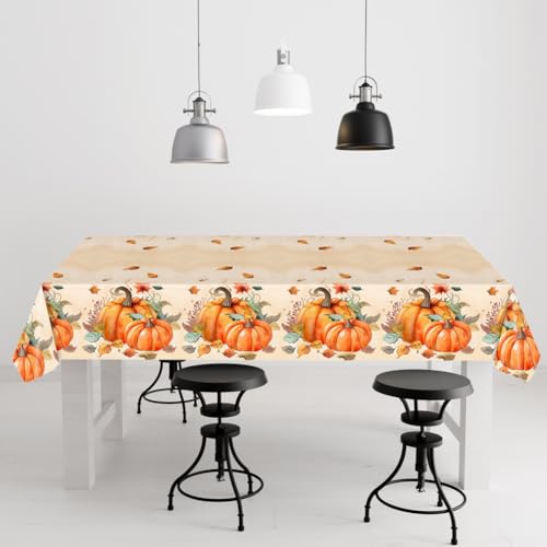 Yellow Pumpkin Disposable Tablecloths 2 Pack - Thanksgiving & Holiday Party Covers 54 x 108 Inches